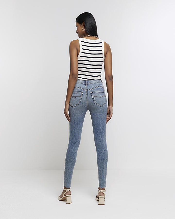 Blue high waisted bum sculpt skinny jeans