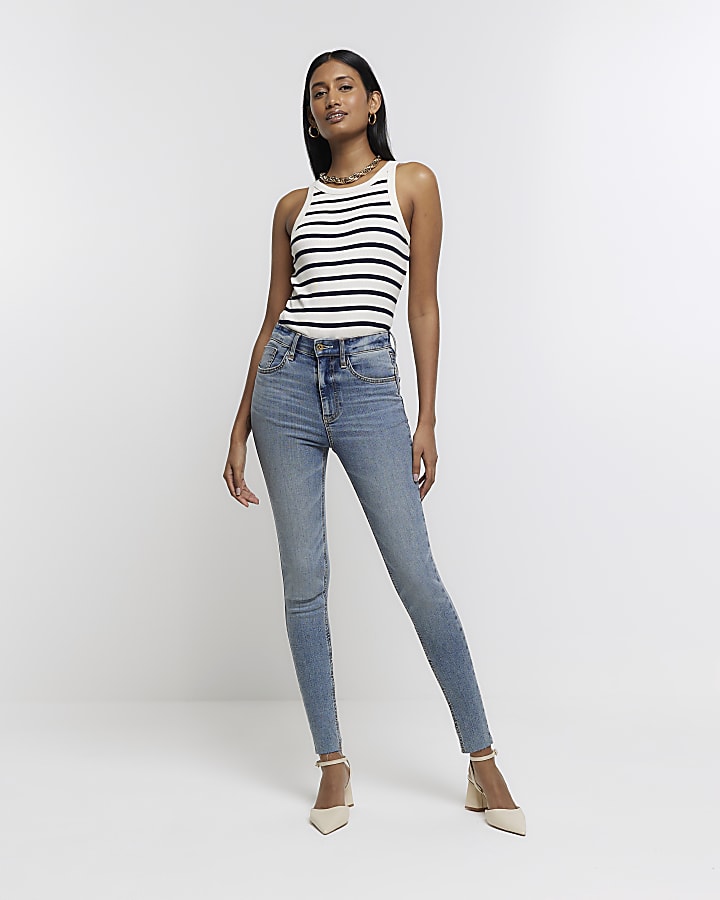 Blue high waisted bum sculpt skinny jeans