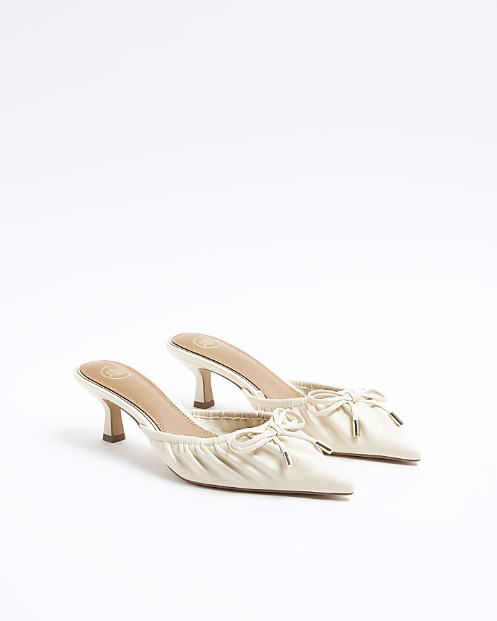 Cream ruched kitten heel court shoes