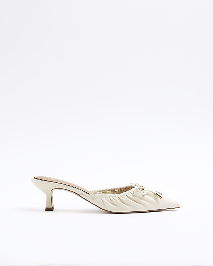 Cream ruched kitten heel court shoes