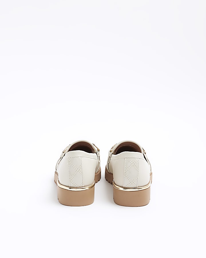 Cream wide fit quilted chain loafers