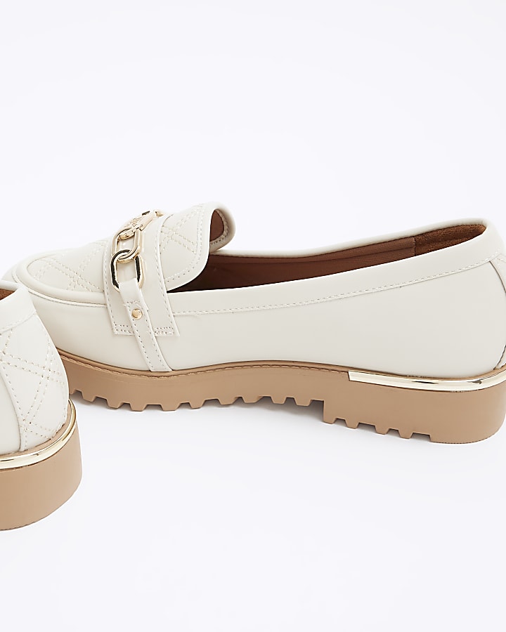 Cream wide fit quilted chain loafers