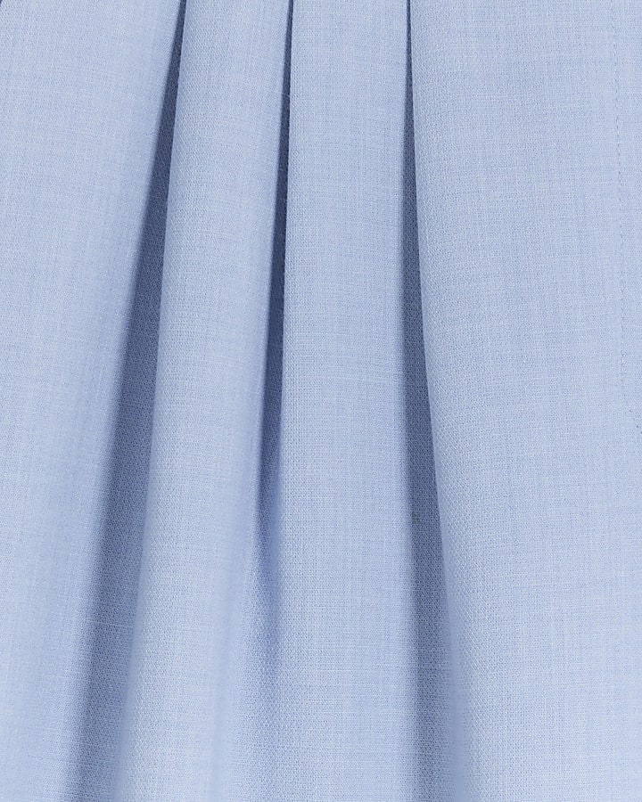 Blue pleated detail wide leg trousers