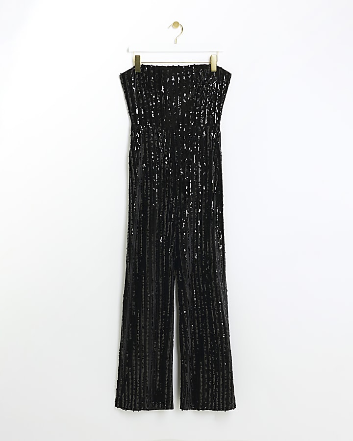 Black velvet sequin bandeau jumpsuit