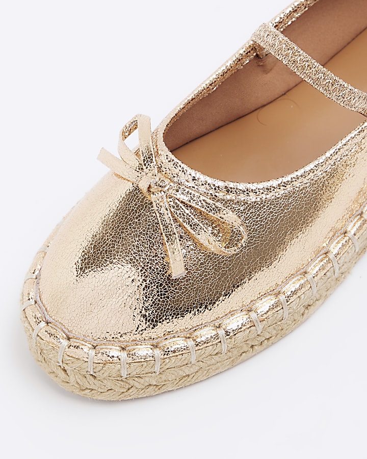 Rose gold espadrille ballet pumps