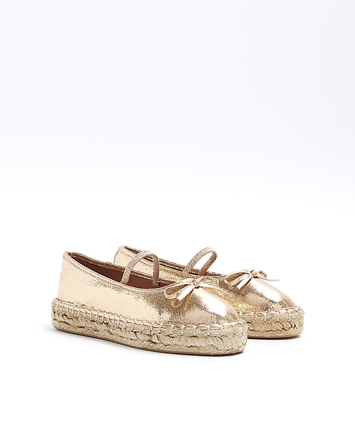 Rose gold espadrille ballet pumps