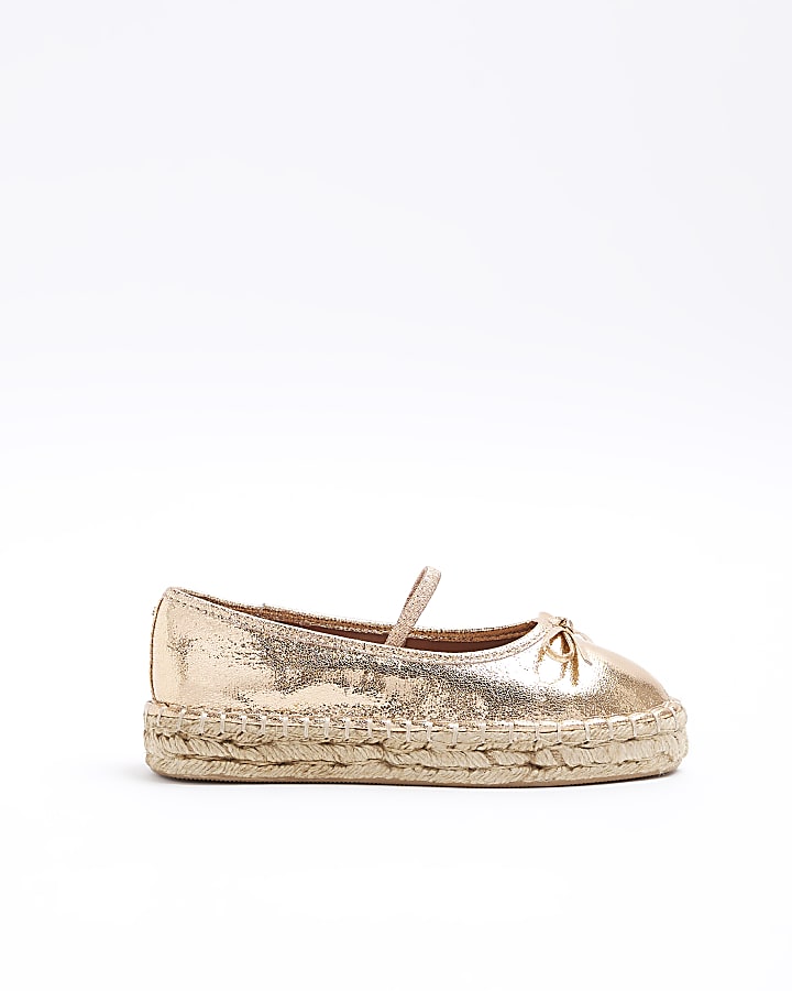 Rose gold espadrille ballet pumps