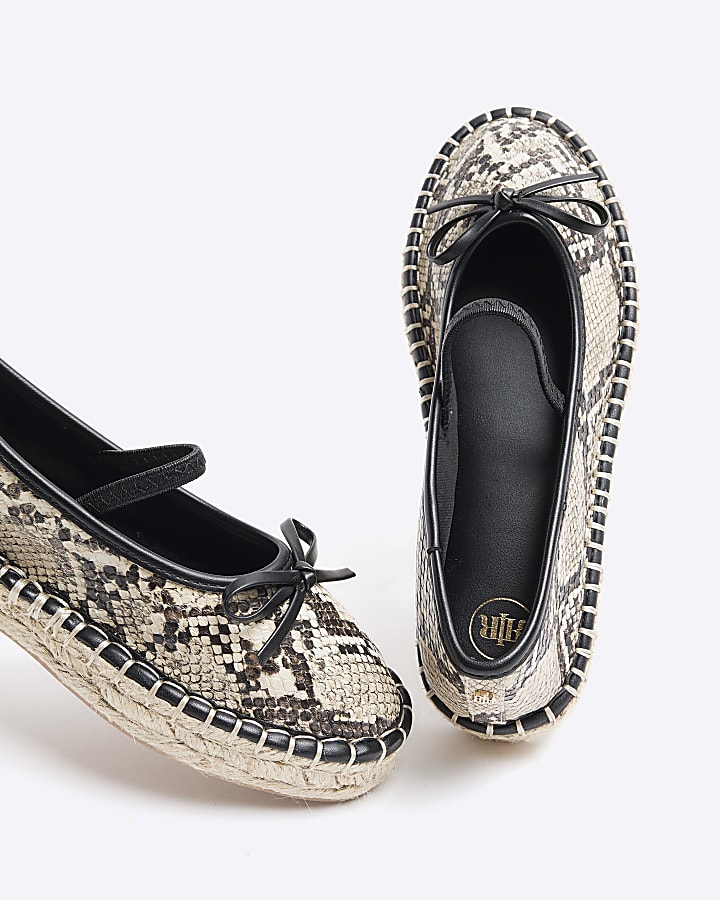 Beige animal print espadrille ballet pumps