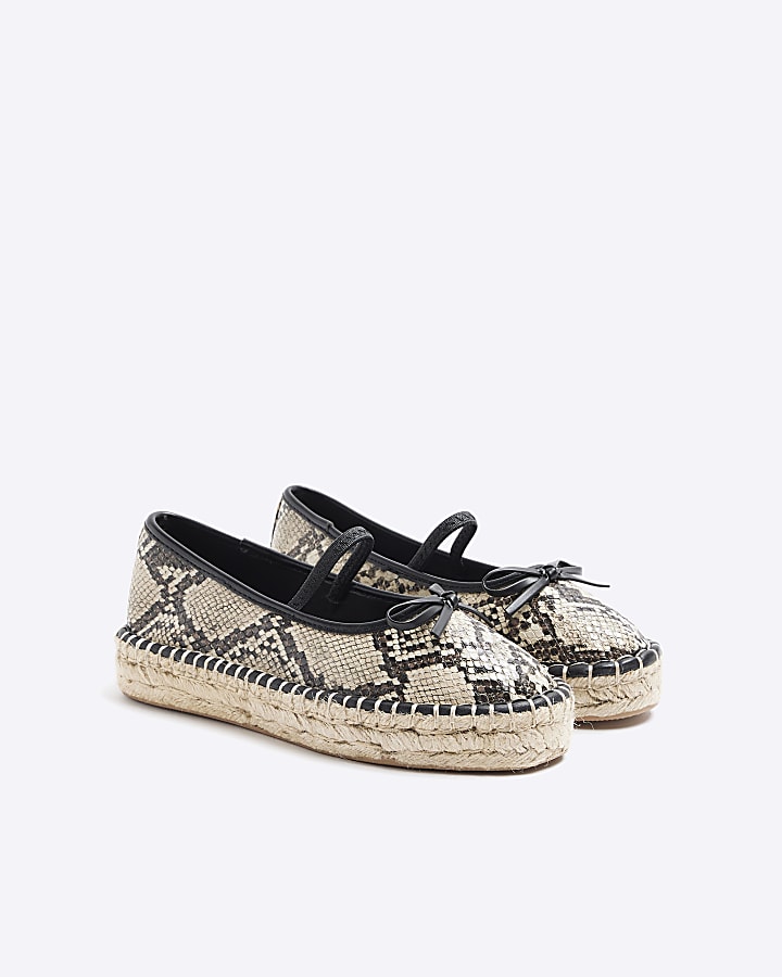 Beige animal print espadrille ballet pumps