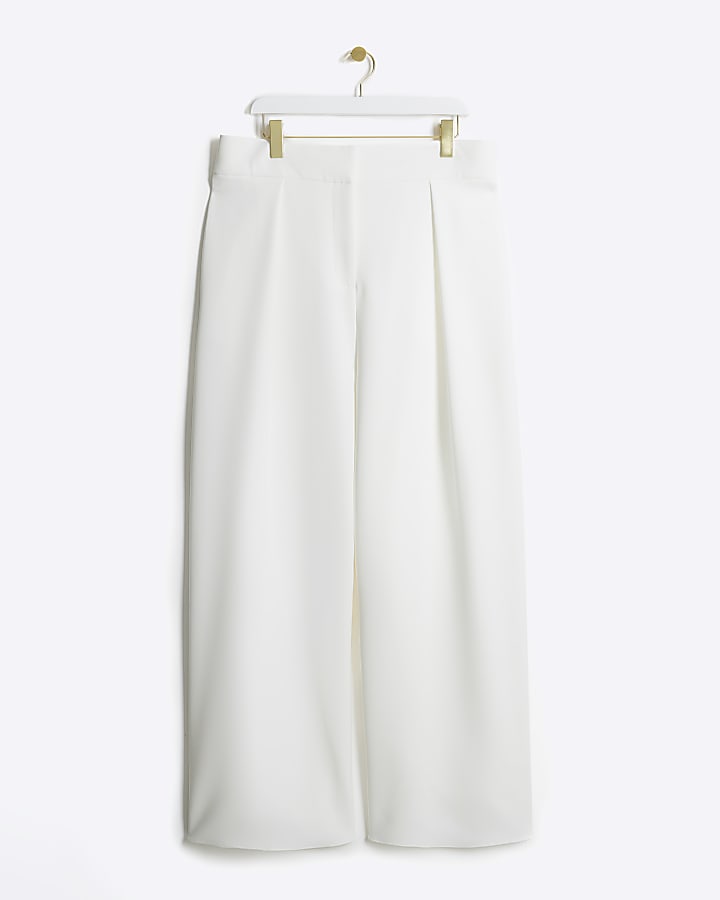 Plus white pleated wide leg trousers