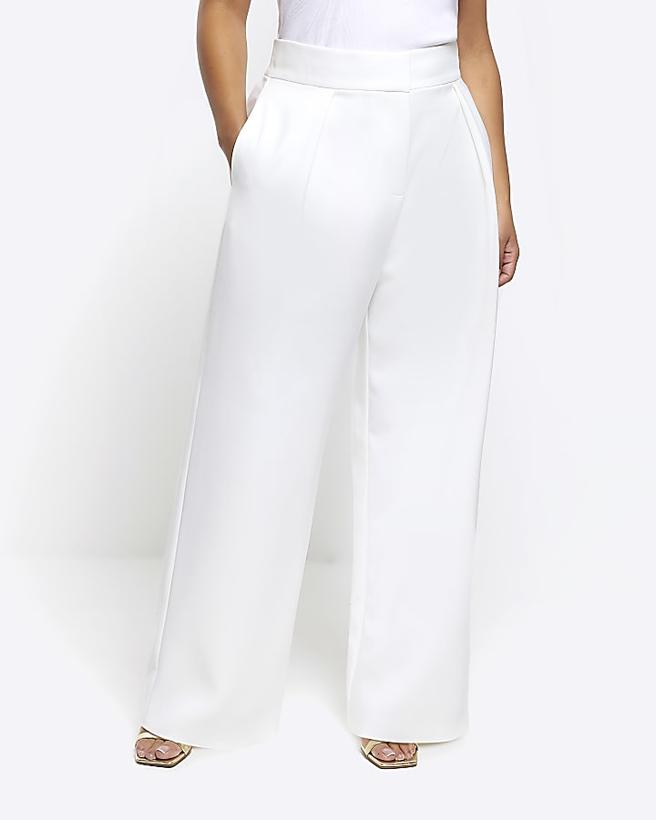 Plus white pleated wide leg trousers