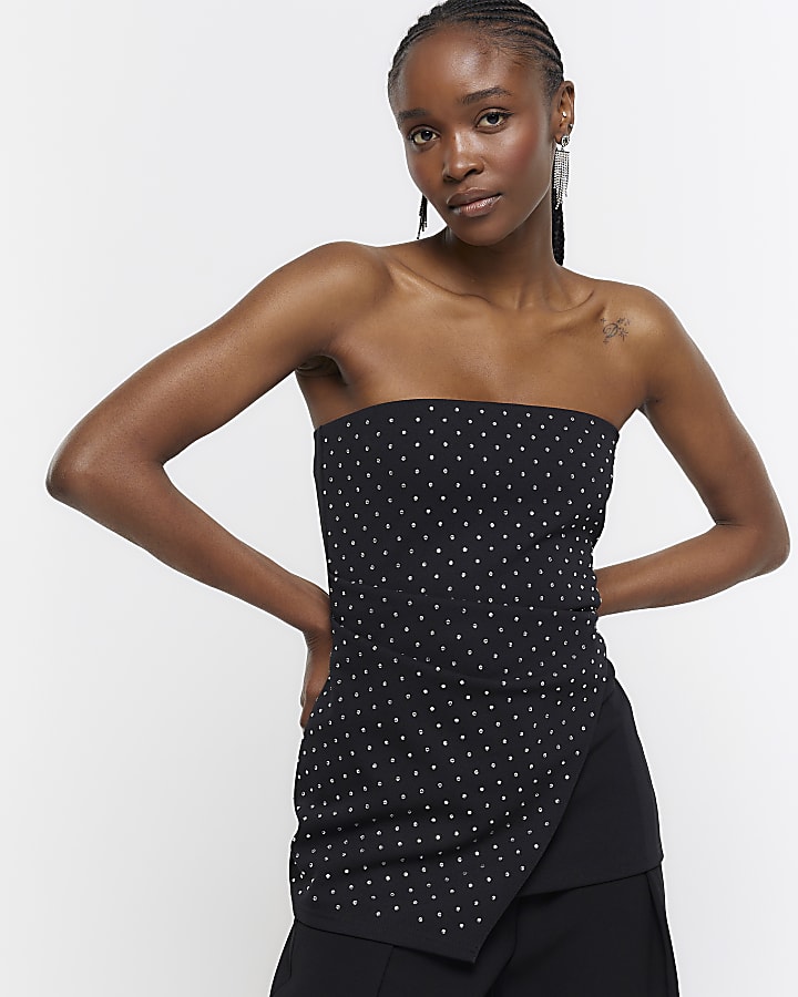 Black diamante bandeau asymmetric top