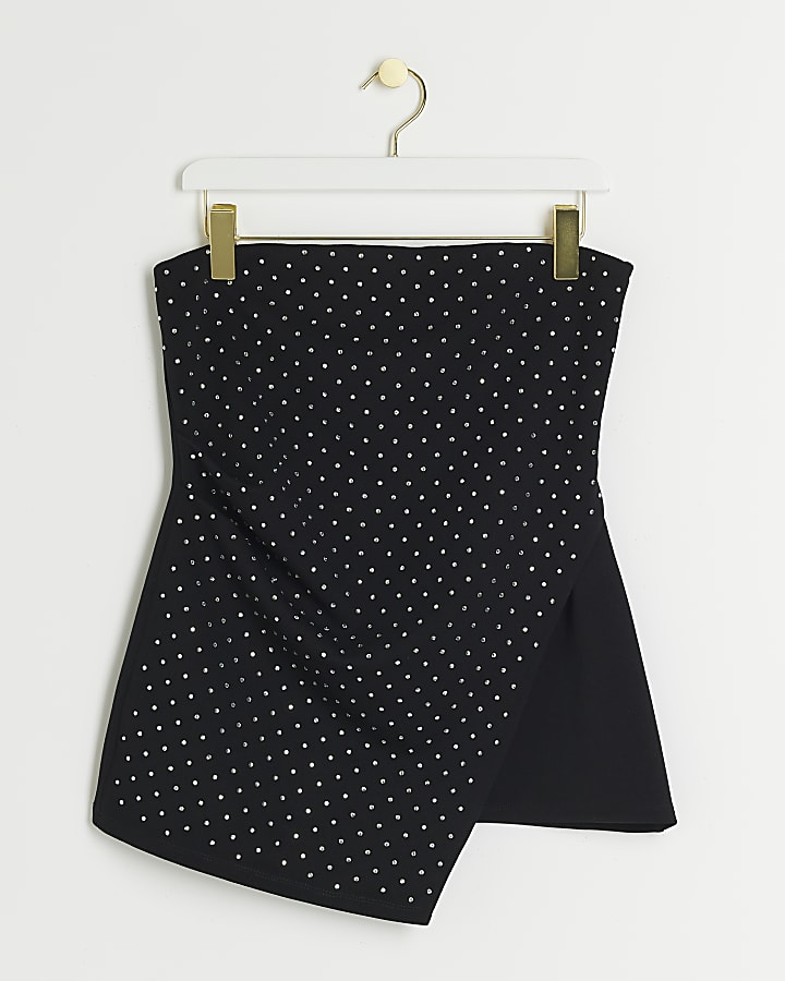 Black diamante bandeau asymmetric top