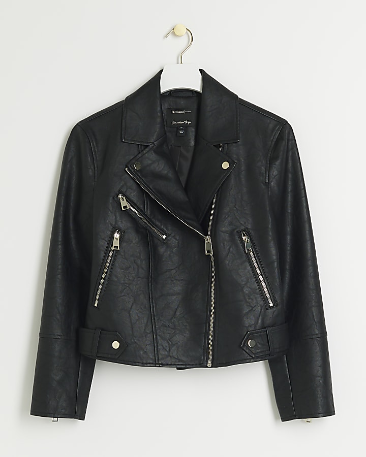 Petite Black Faux Leather Biker Jacket