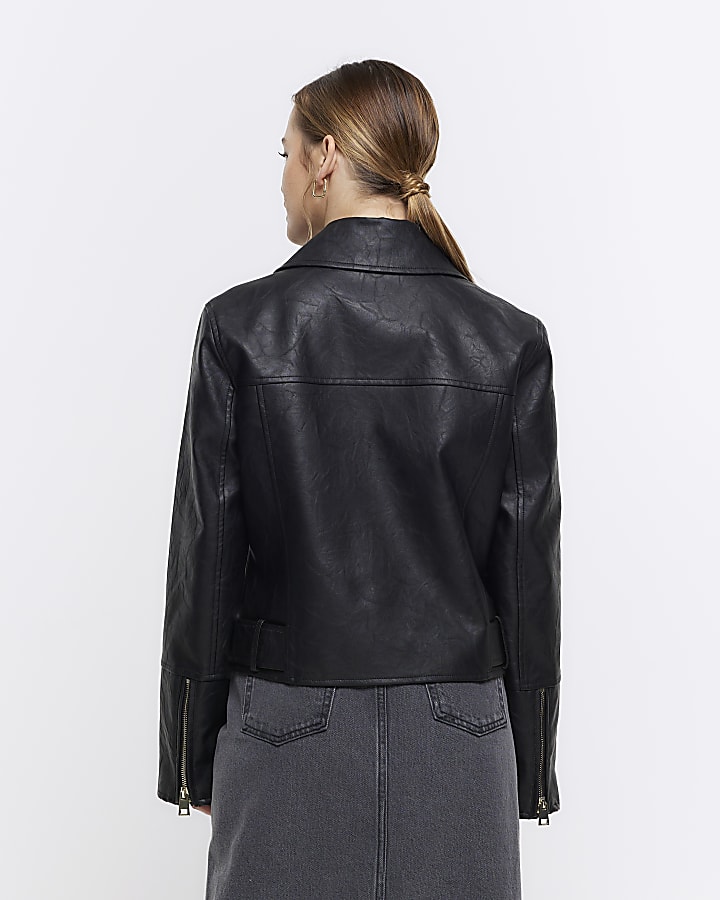 Petite Black Faux Leather Biker Jacket