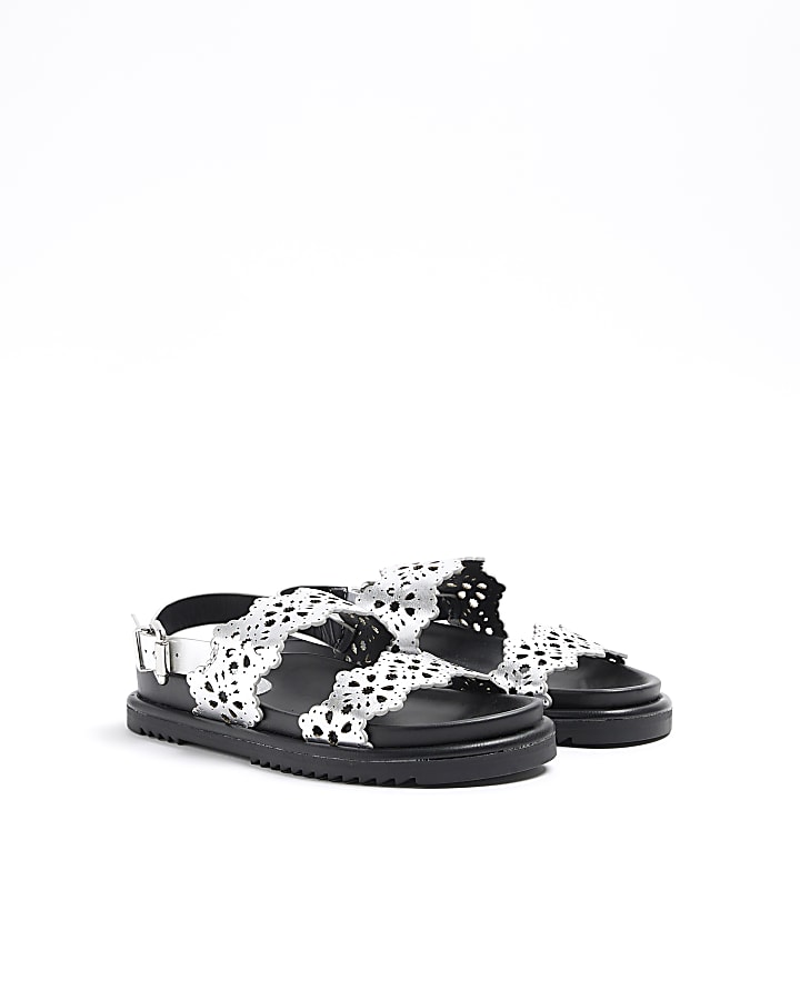 Silver laser cut chunky sandals