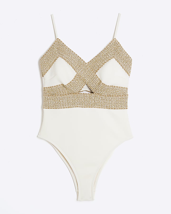 Cream elastic cami swimsuit