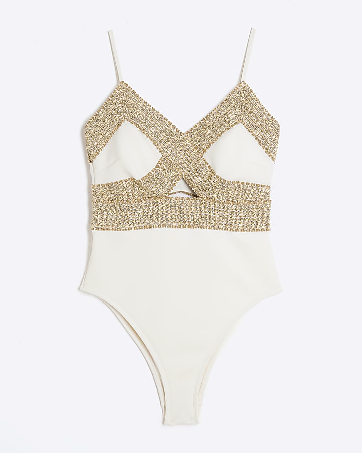 Cream elastic cami swimsuit