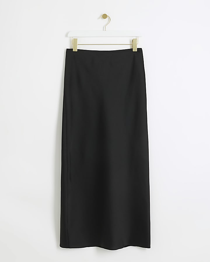 Black satin maxi skirt