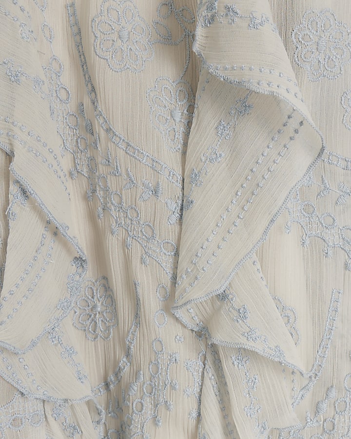 Blue frill fluted cuff blouse