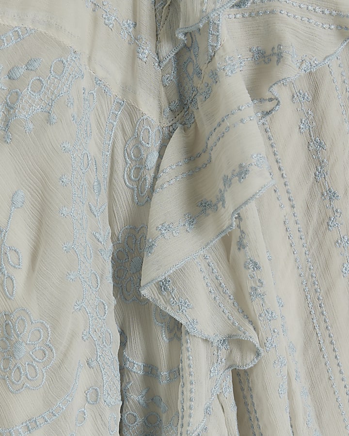 Blue Broderie Frill Swing Midi Dress