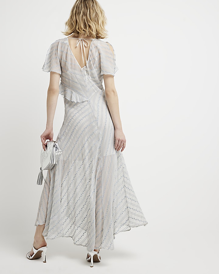 Blue Broderie Frill Swing Midi Dress