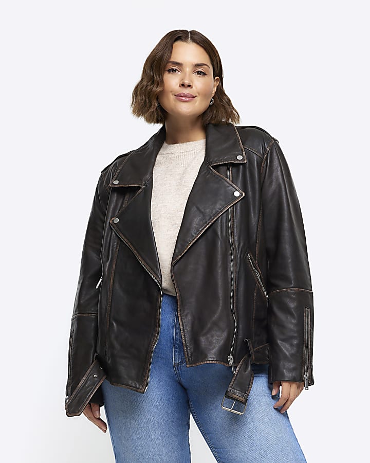 Plus size cognac leather jacket hotsell