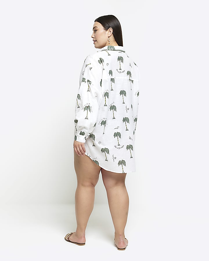 Plus white palm tree beach shirt