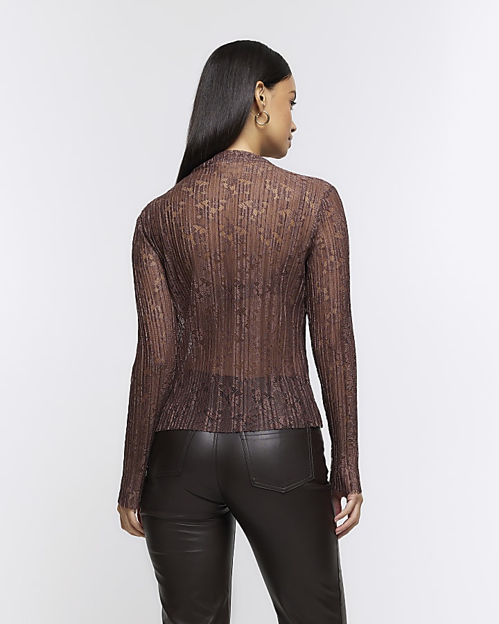 Brown lace long sleeve top