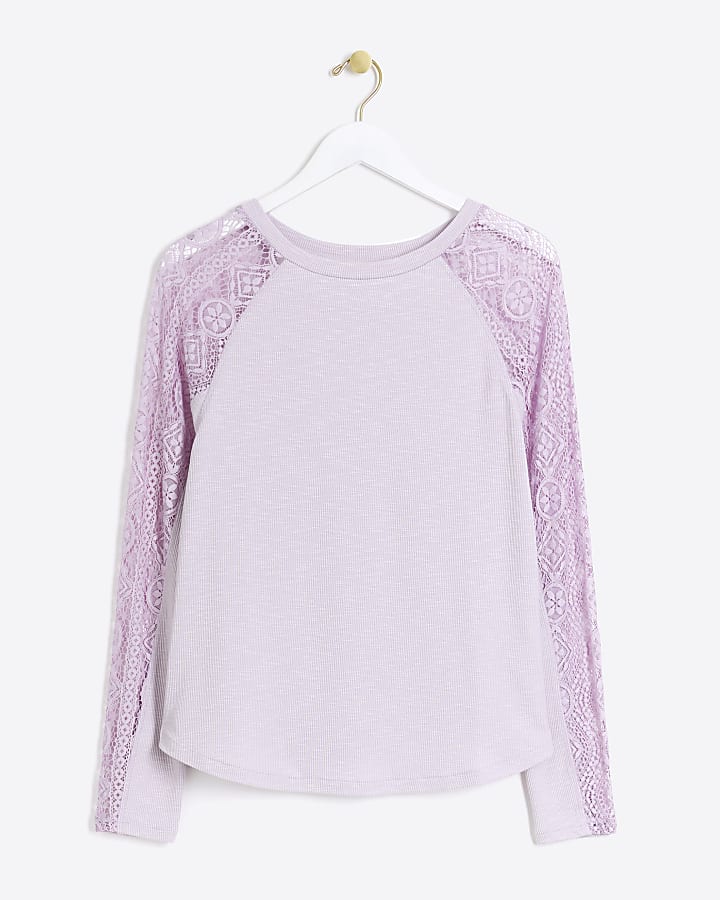 Purple rib lace long sleeve top