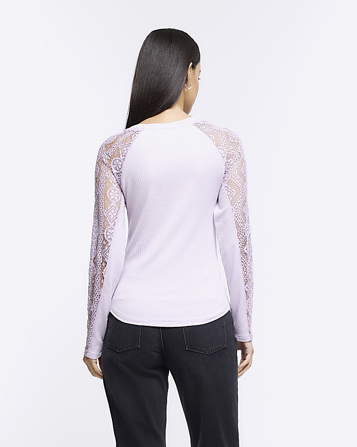 Purple rib lace long sleeve top