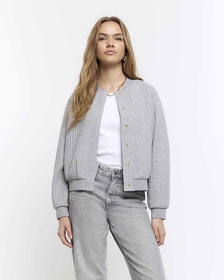 Grey quilted bomber sweatshirt