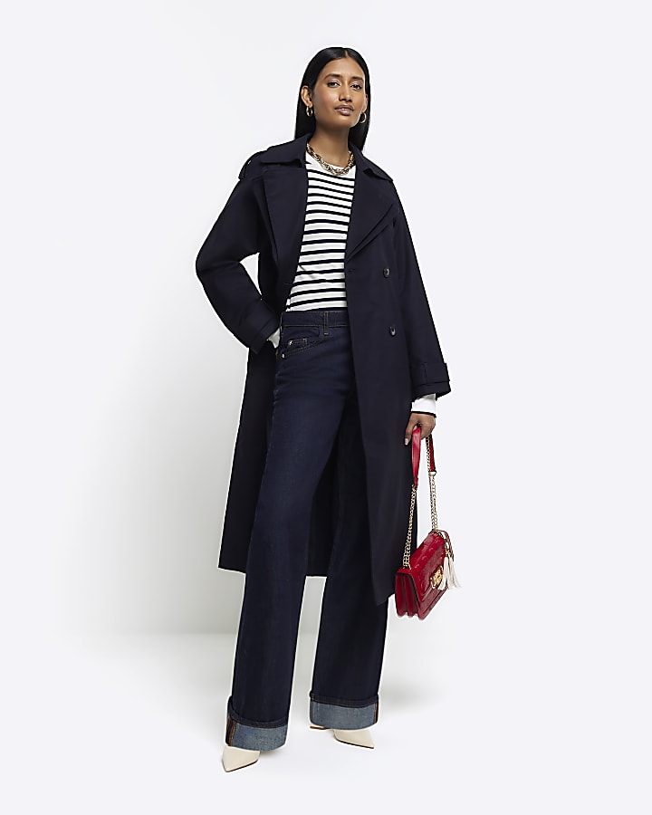 Blue mid rise loose baggy jeans