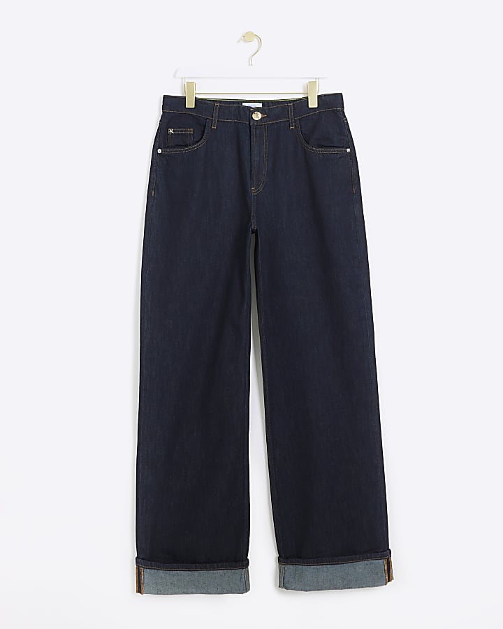 Blue mid rise loose baggy jeans