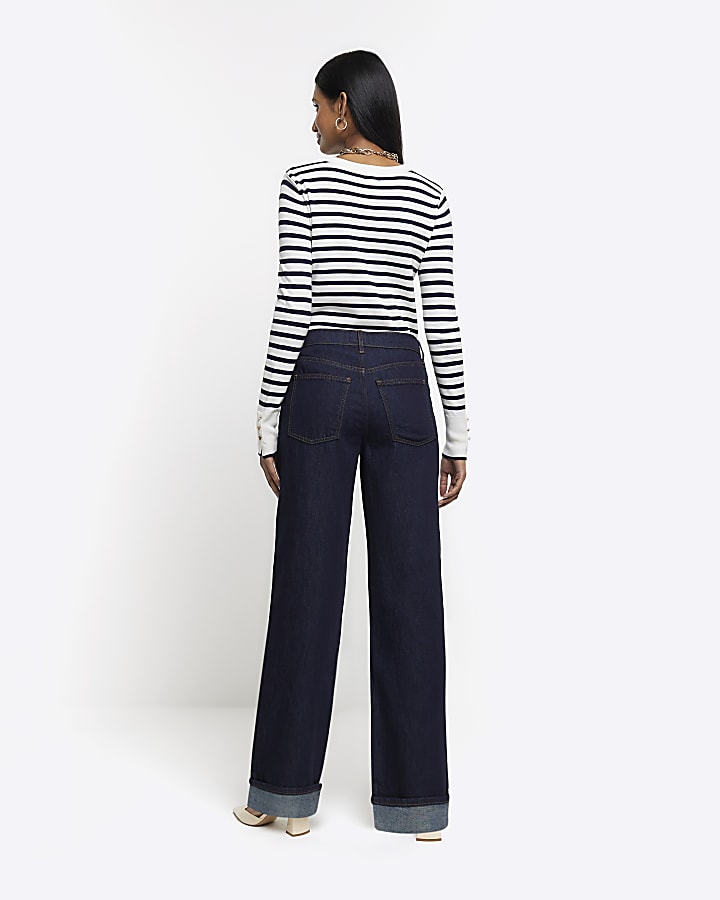 Blue mid rise loose baggy jeans