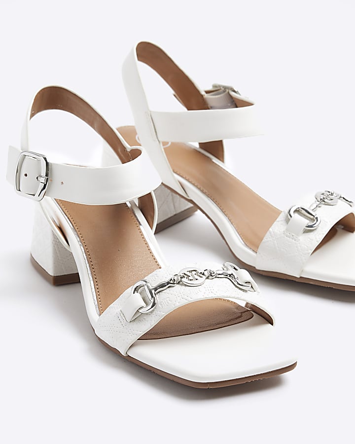 White chain block heeled sandals