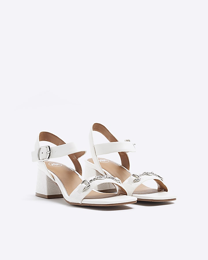 White chain block heeled sandals