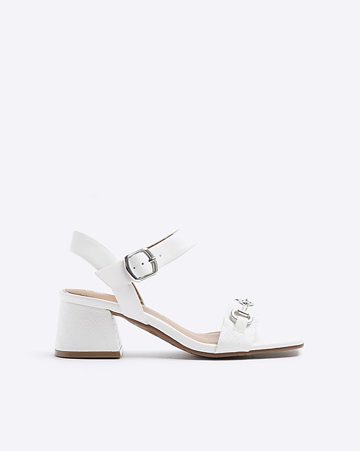 White chain block heeled sandals