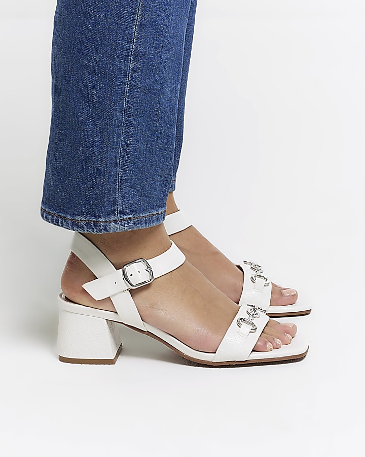 White chain block heeled sandals