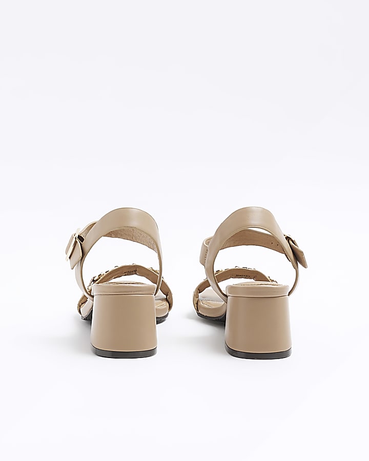 Beige chain block heeled sandals