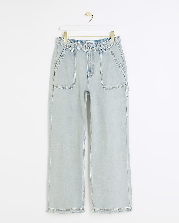Blue high waisted wide fit cargo jeans