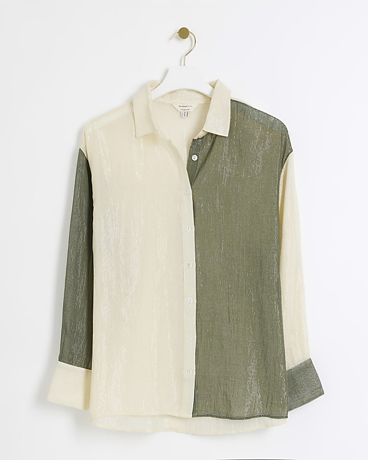 Khaki colour block glitter shirt