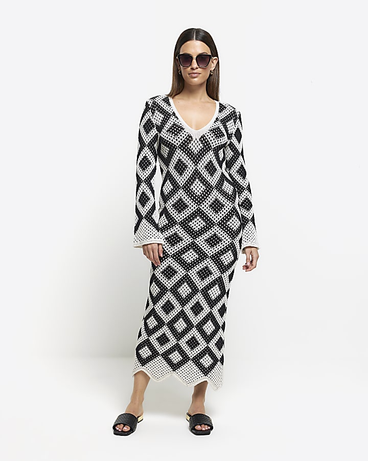 Black knit bodycon maxi dress River Island
