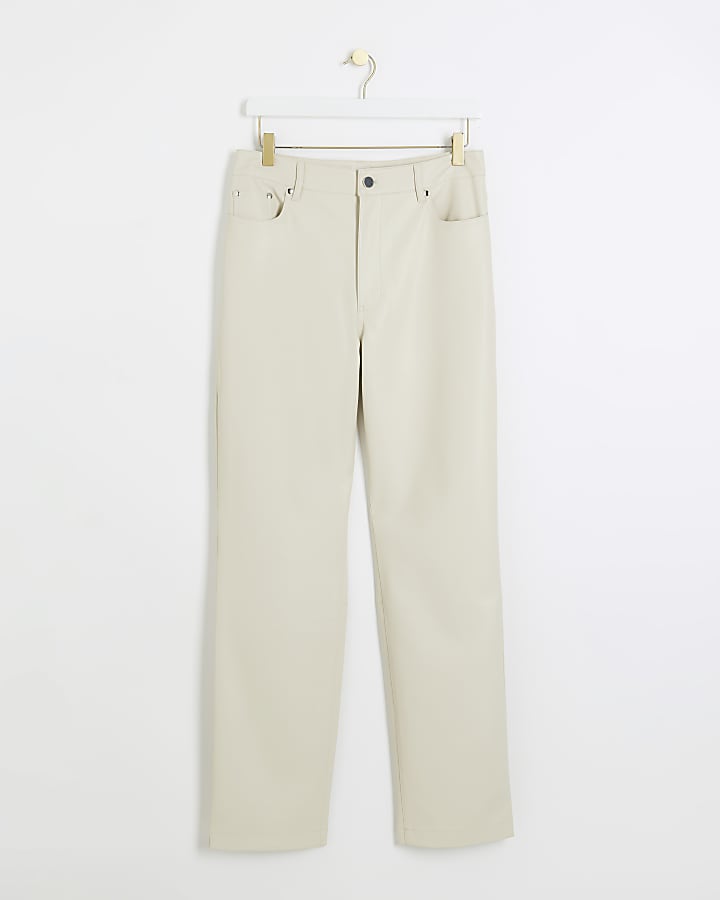Stone faux leather straight leg trousers