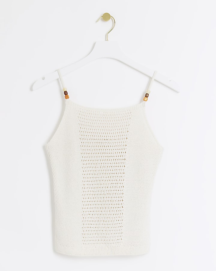 Beige crochet beaded cami top