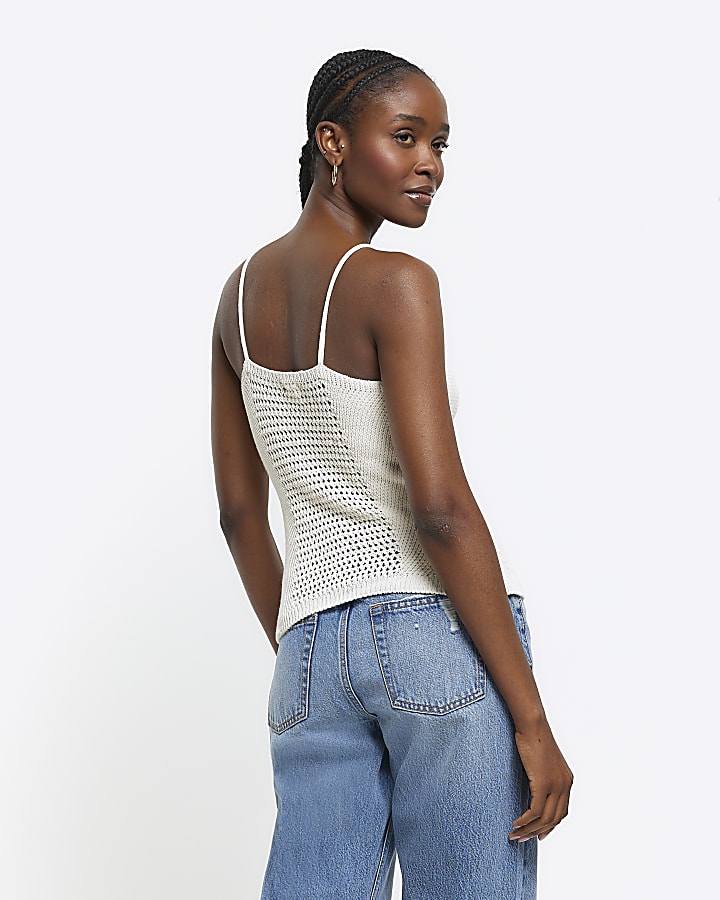 Beige crochet beaded cami top