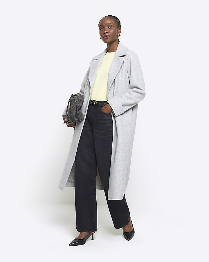 Grey button up longline coat