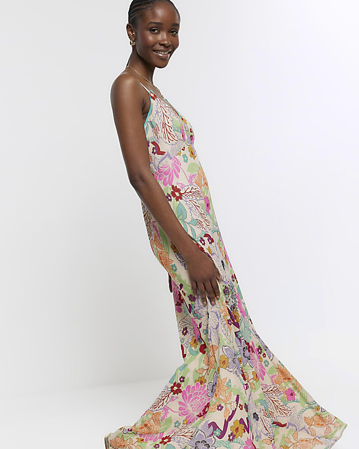 Pink floral slip maxi dress