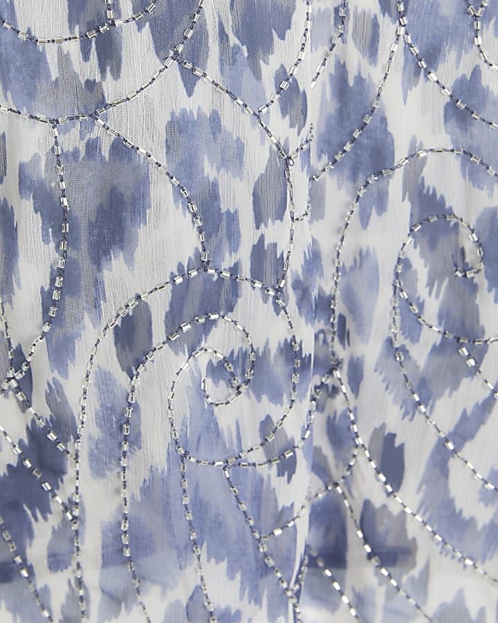 Blue abstract embellished t-shirt