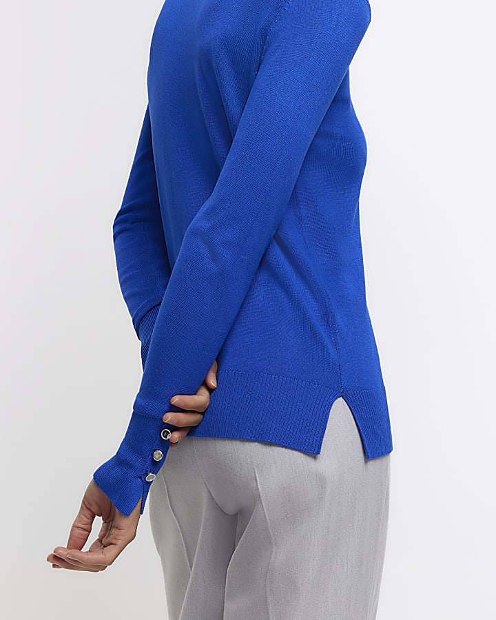 Blue knitted long sleeve top